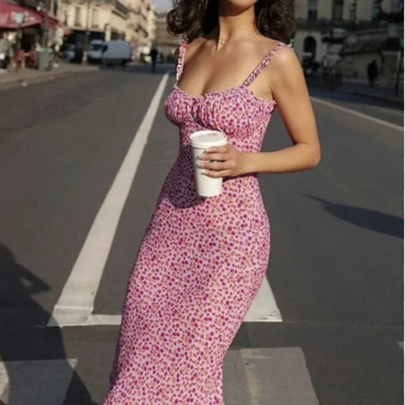 Commense | Dresses | 22 Commense Pink Floral Spaghetti Strap Backless Dress  Xs | Poshmark